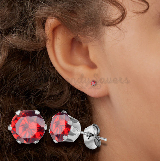 Attractive Small Tiny 3MM Red Cubic Zirconia Surgical Steel Ear Studs Earrings