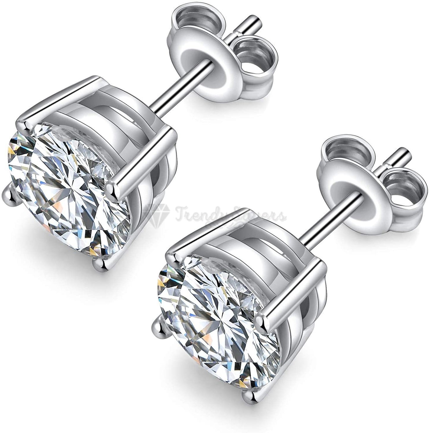 Men Women's Simple Classic Cubic Zircon Sterling Silver Filled Stud Earrings 5MM