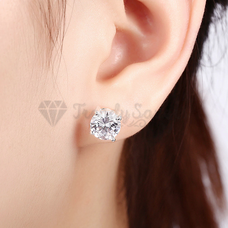 Men Women's Simple Classic Cubic Zircon Sterling Silver Filled Stud Earrings 5MM