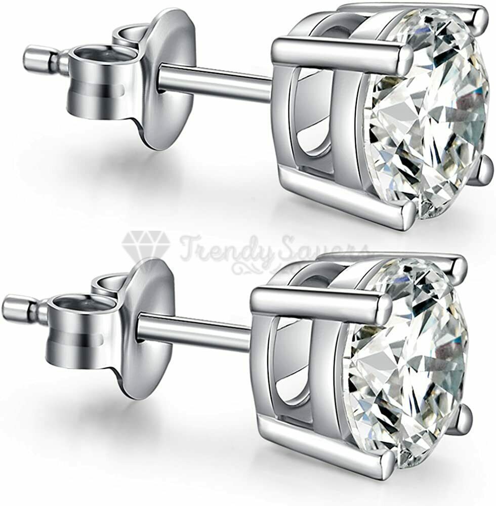 Men Women's Simple Classic Cubic Zircon Sterling Silver Filled Stud Earrings 5MM