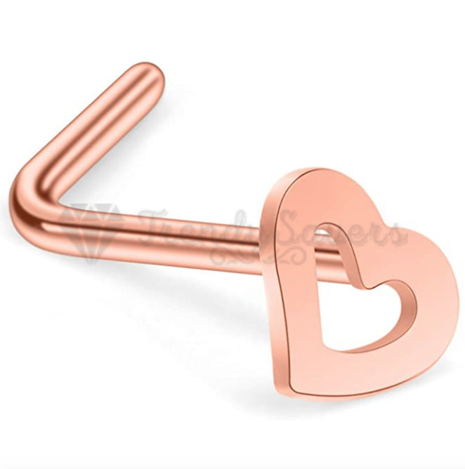 1x Rose Gold Plated Surgical Steel Heart Shaped Ear Nose Piercing Studs Jewelry