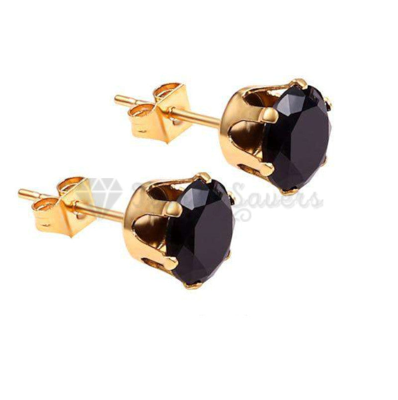 6MM Pair Of Men Women Kids Surgical Steel Black CZ Non-Allergenic Stud Earrings