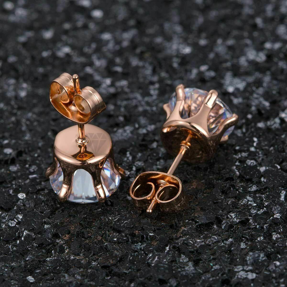 7MM Women Kids Surgical Steel Rose Gold Plated CZ Non-Allergenic Stud Earrings