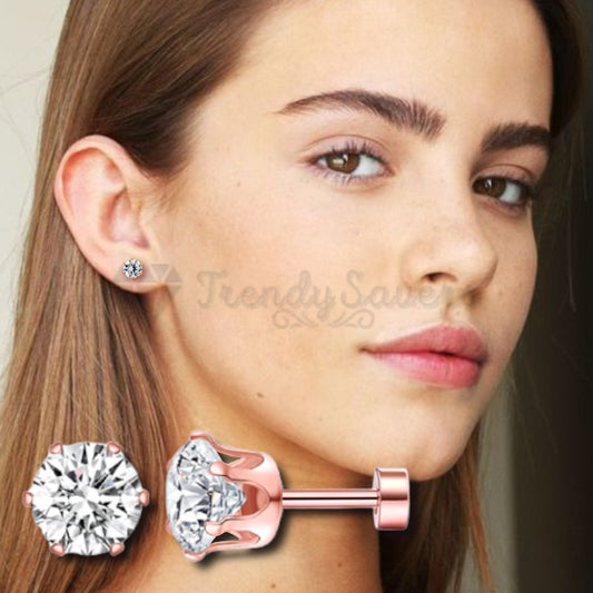 Clear Round Cubic Zirconia 7MM Surgical Steel Studs Earrings Sterile Piercings