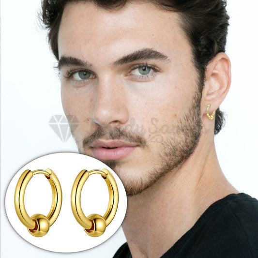 8MM Tiny Gold Cartilage Helix Tragus Huggie Ball Bead Hoop Fashion Earrings Pair