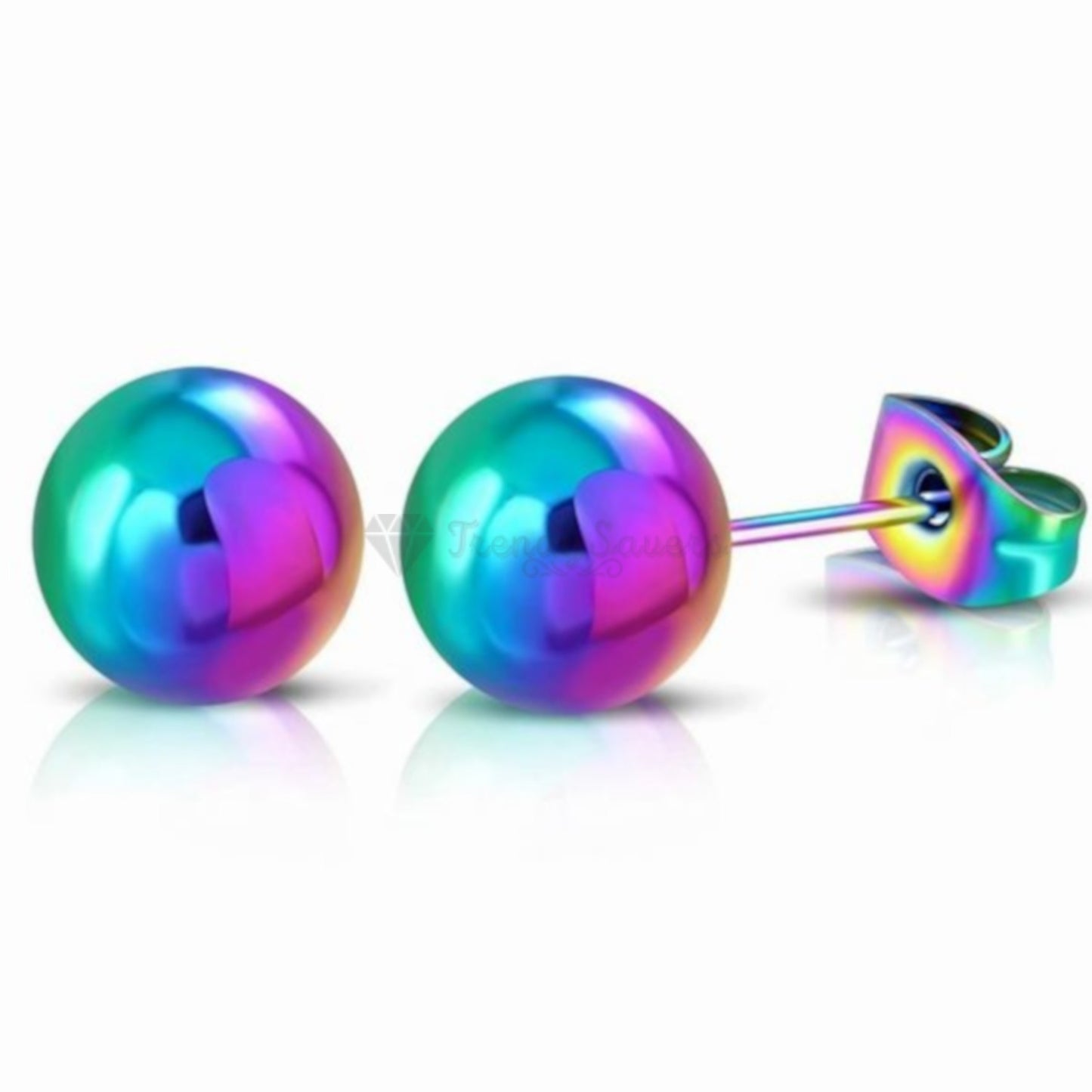 Big 7MM Stainless Steel Rainbow Mixed Colour Cute Ball Bead Stud Earrings Unisex