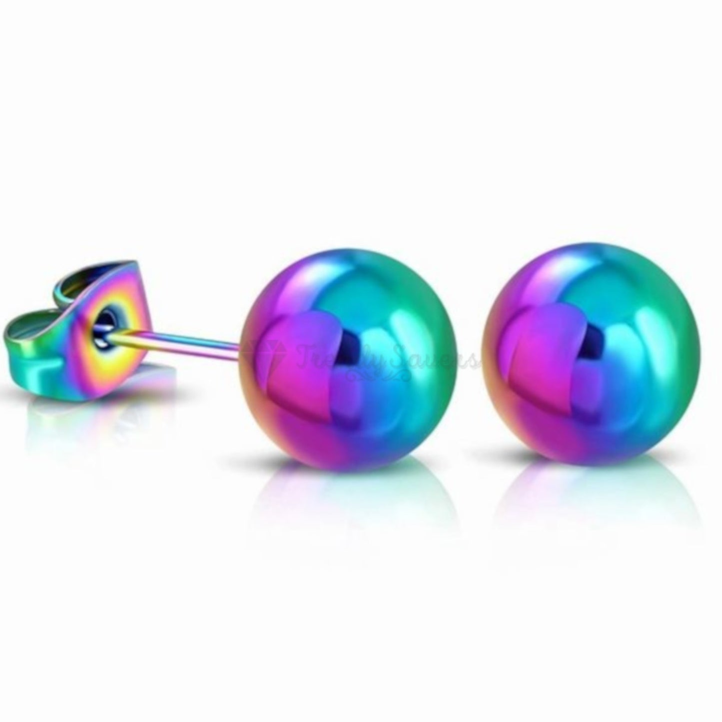 Big 7MM Stainless Steel Rainbow Mixed Colour Cute Ball Bead Stud Earrings Unisex