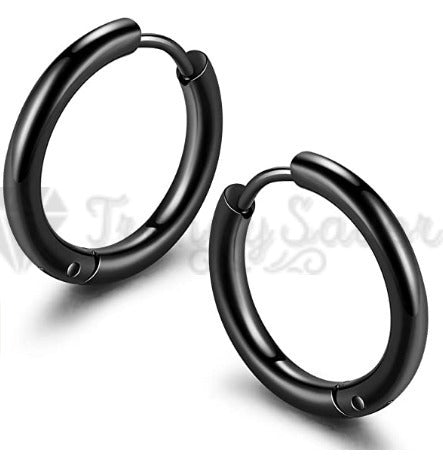 20MM Round Black Circle Sleeper Huggie Hinged Cartilage Hoops Earrings Jewelry