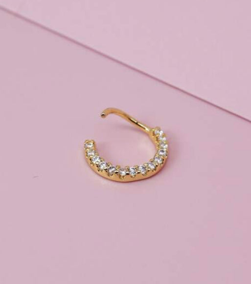 Cubic Zirconia Tiny Hoop Labret Lip Rook Ear Ring Cartilage Daith Helix Gold 6MM