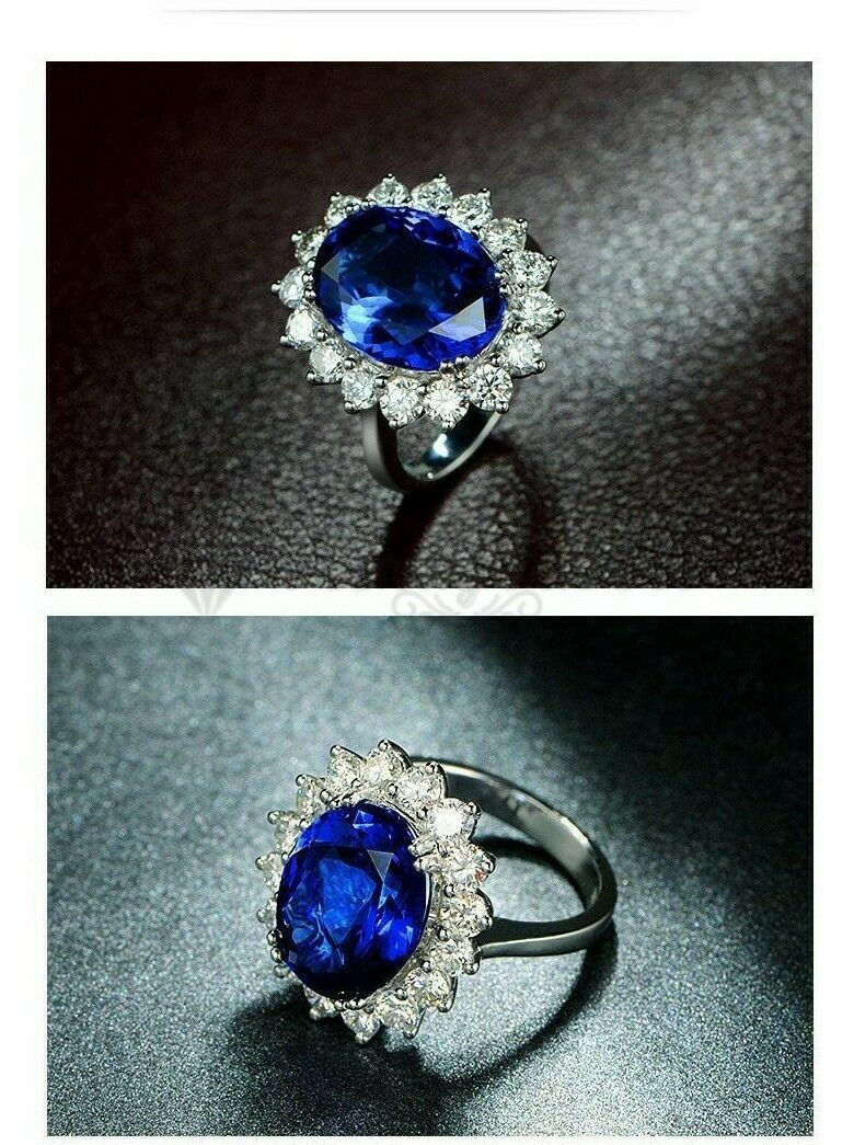 Size 5 (15.7mm) J1/2 Blue Oval Shaped Topaz Stone Engagement Band Promise Ring