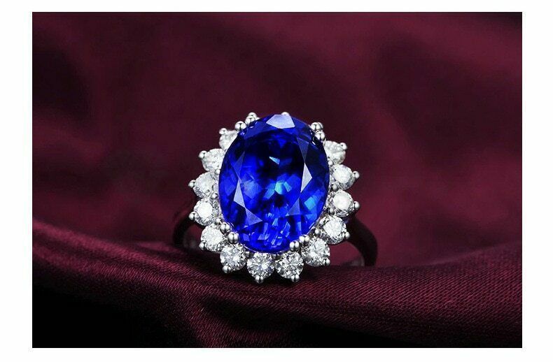 Size 5 (15.7mm) J1/2 Blue Oval Shaped Topaz Stone Engagement Band Promise Ring