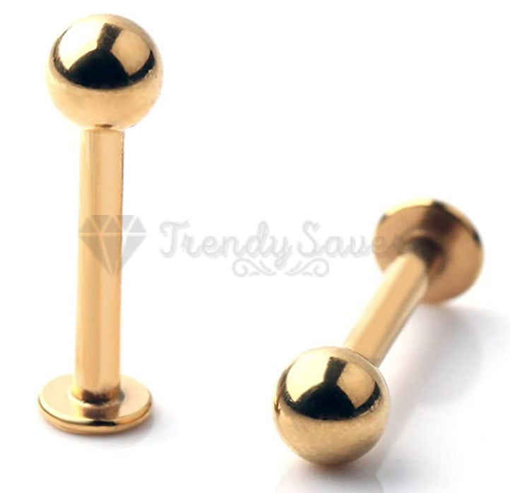 5MM Round Gold Labret Helix Cartilage Stud Nose Ear Lip Ball Body Piercing Pair
