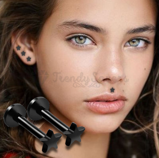 Hypoallergenic Black 5MM Gothic Punk Cartilage Helix Labret Stud Piercing Pair