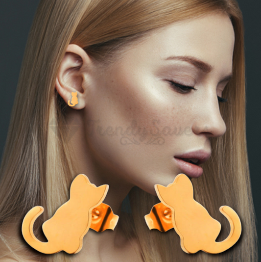 Gold Surgical Steel Small Cutie Cat Stud Cartilage Sleeper Earrings Jewellery UK