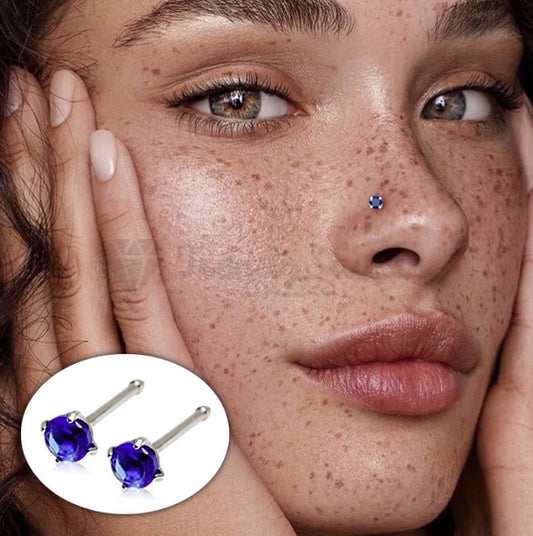 Blue Crystal Stone Nostril Stud Ring 2MM Tiny Round Nose Piercing Unisex Jewelry